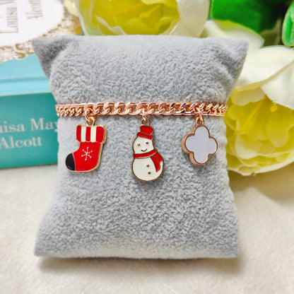 Rose Golden Three Charms Combo Christmas Bracelet (Design 14)