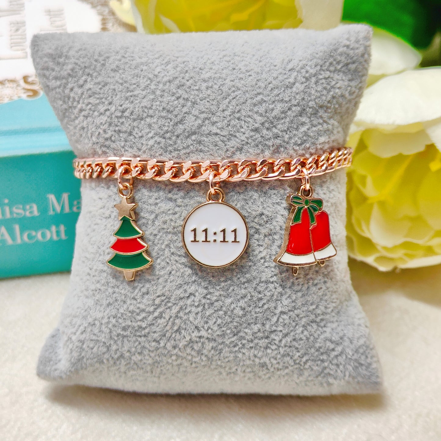 Rose Golden Three Charms Combo Christmas Bracelet (Design 15)