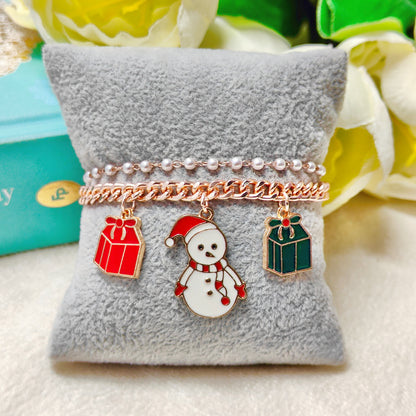 Rose Golden Three Charms Combo Christmas 2-Layer Bracelet (Design 2A)