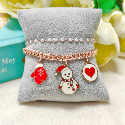 Rose Golden Three Charms Combo Christmas 2-Layer Bracelet (Design 23A)