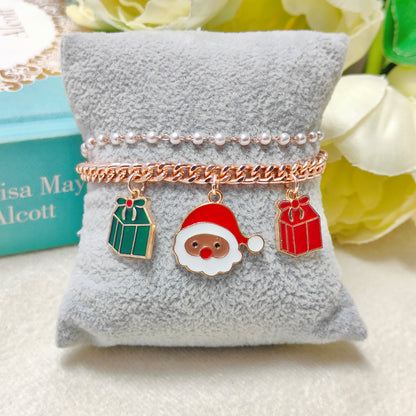 Rose Golden Three Charms Combo Christmas 2-Layer Bracelet (Design 16A)