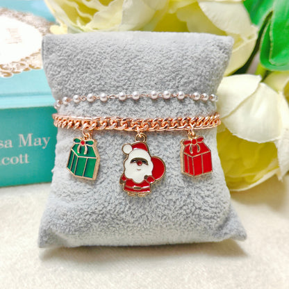 Rose Golden Three Charms Combo Christmas 2-Layer Bracelet (Design 10A)