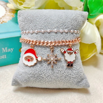 Rose Golden Three Charms Combo Christmas 2-Layer Bracelet (Design 19A)