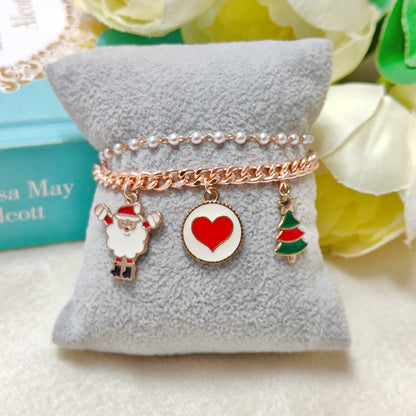 Rose Golden Three Charms Combo Christmas 2-Layer Bracelet (Design 24A)