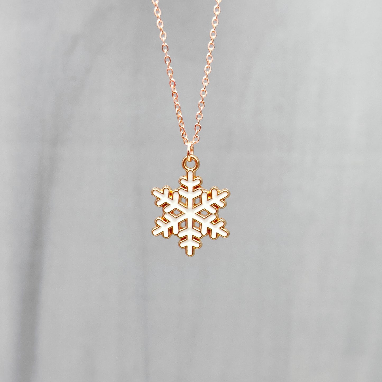 Spiky Snowflake Rose Golden Christmas Charm Necklace