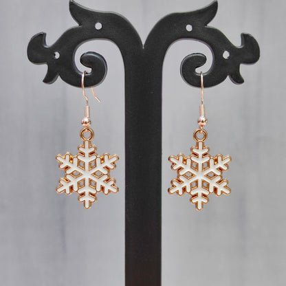 Spiky Snowflake Rose Golden Christmas Earrings