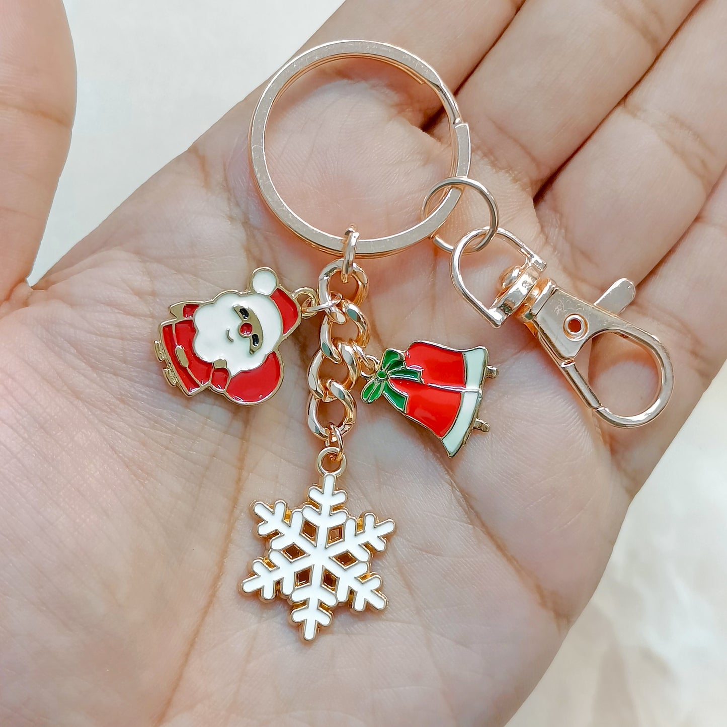 Rose Golden Three Charms Combo Christmas Bag Charm Keychain (Design K2)