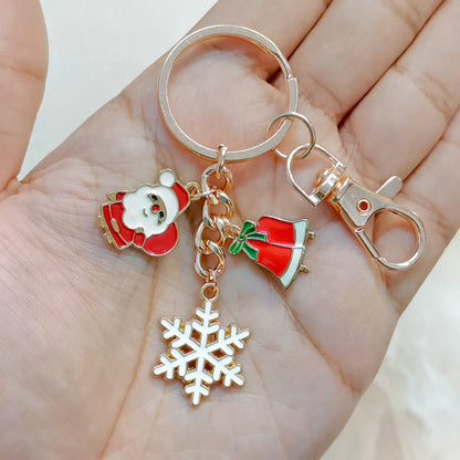 Rose Golden Three Charms Combo Christmas Bag Charm Keychain (Design K2)