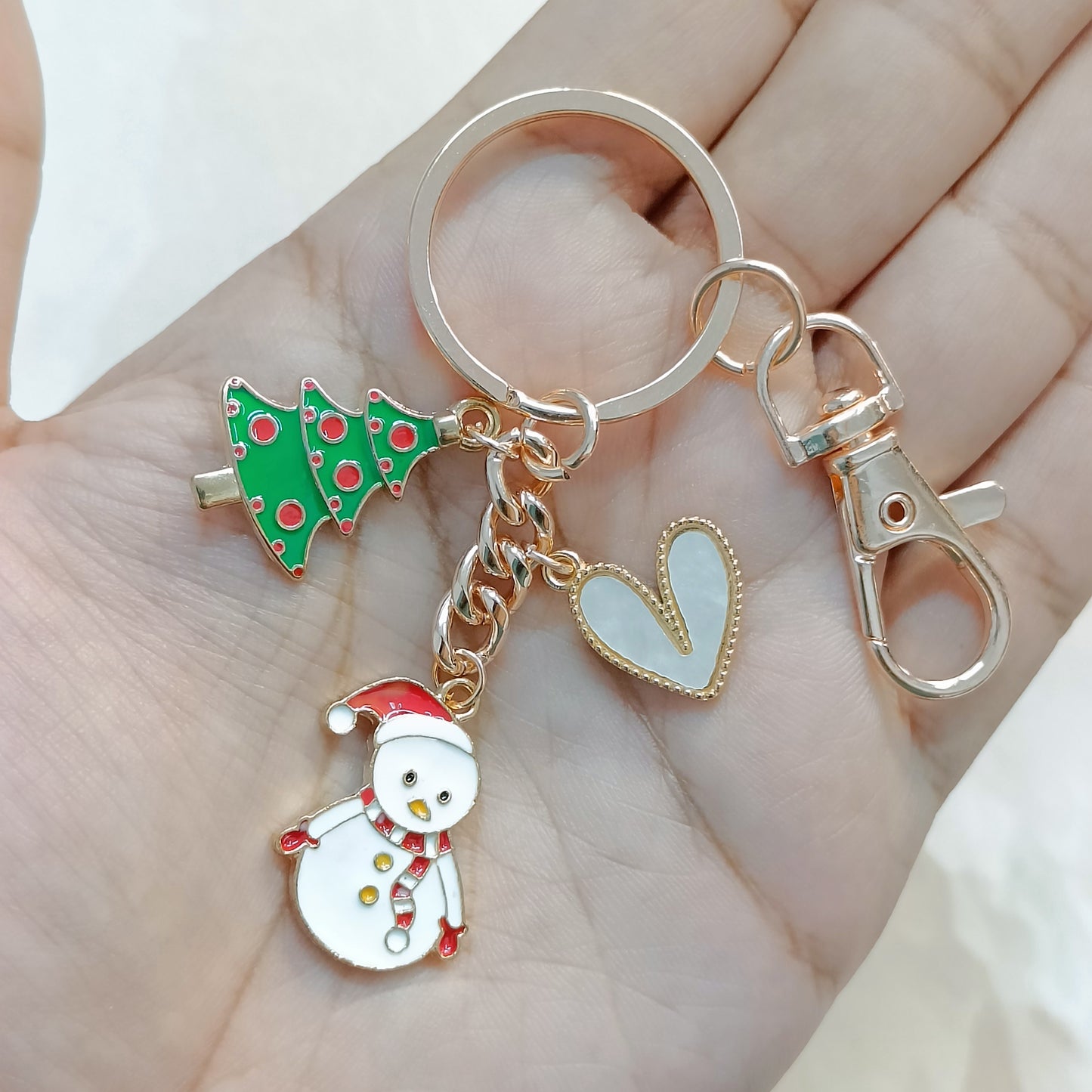 Rose Golden Three Charms Combo Christmas Bag Charm Keychain (Design K4)