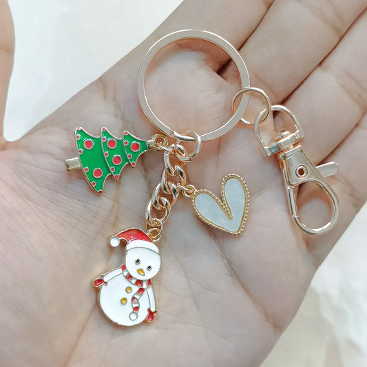 Rose Golden Three Charms Combo Christmas Bag Charm Keychain (Design K4)