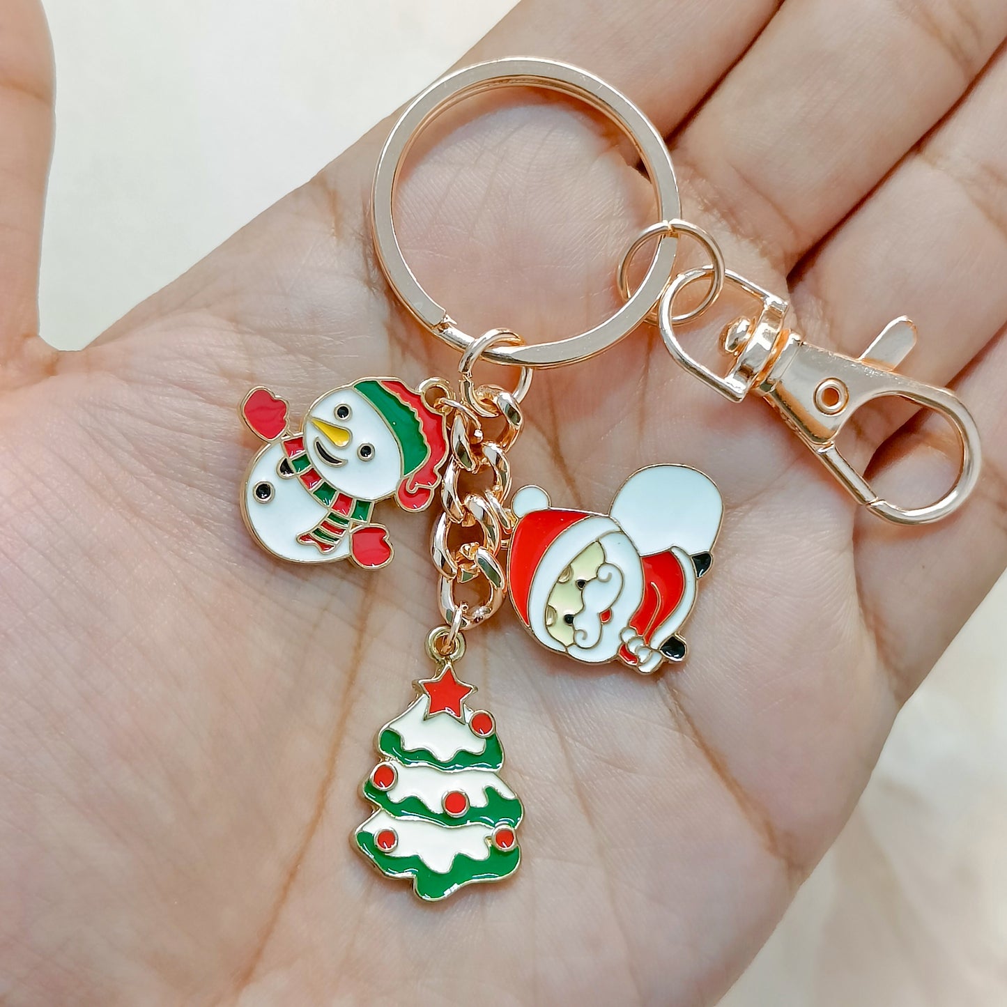 Rose Golden Three Charms Combo Christmas Bag Charm Keychain (Design K3)