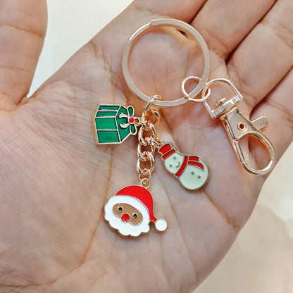 Rose Golden Three Charms Combo Christmas Bag Charm Keychain (Design K1)