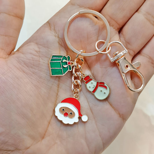 Rose Golden Three Charms Combo Christmas Bag Charm Keychain (Design K1)