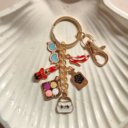 Diva Makeup Theme Six Charms Combo Long Bag Charm Keychain