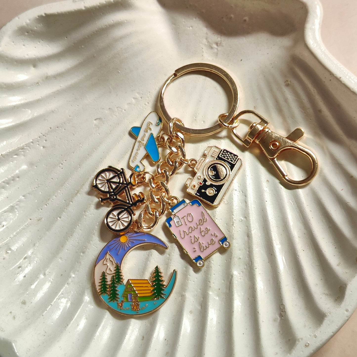 Wanderlust Five Charms Combo Travel Theme Long Bag Charm Keychain