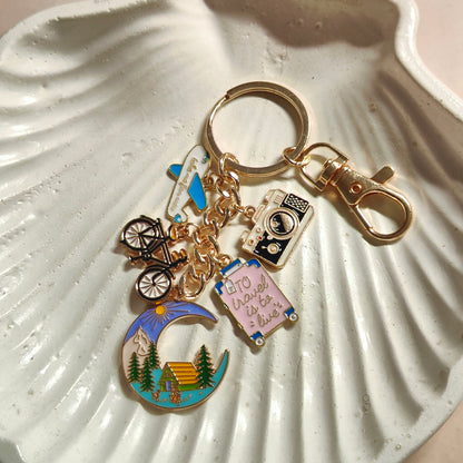 Wanderlust Five Charms Combo Travel Theme Long Bag Charm Keychain