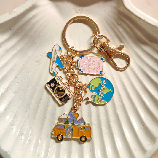Aesthetic Travel Theme Five Charms Combo Long Bag Charm Keychain