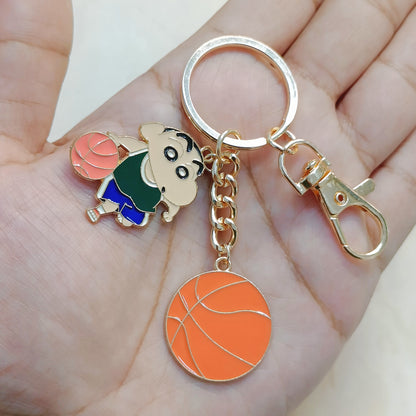 Sporty Shinchan & Big Basketball Bag Charm Keychain