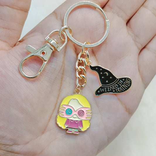 Luna Lovegood & Wizard Hat Harry Potter Theme Bag Charm Keychain