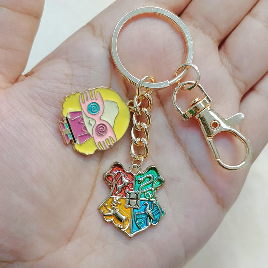Luna Lovegood & Hogwarts Shield Harry Potter Theme Bag Charm Keychain