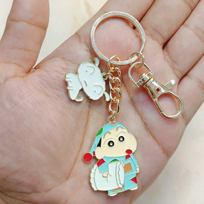 Sleepy Pyjama Shinchan & Big Shiro Bag Charm Keychain