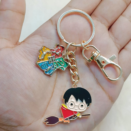 Harry Potter on Broom & Hogwarts Shield Bag Charm Keychain