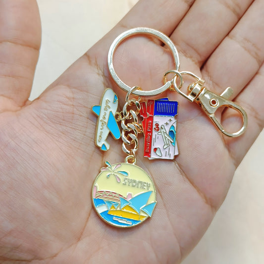Sydney Tourist Coin, Airplane & Boarding Pass Travel Theme Bag Charm Keychain