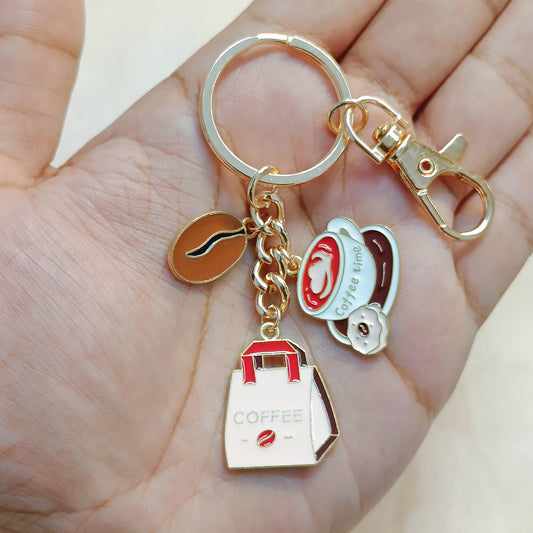 Coffee Bean, Donut & Takeaway Bag Coffee Theme Bag Charm Keychain