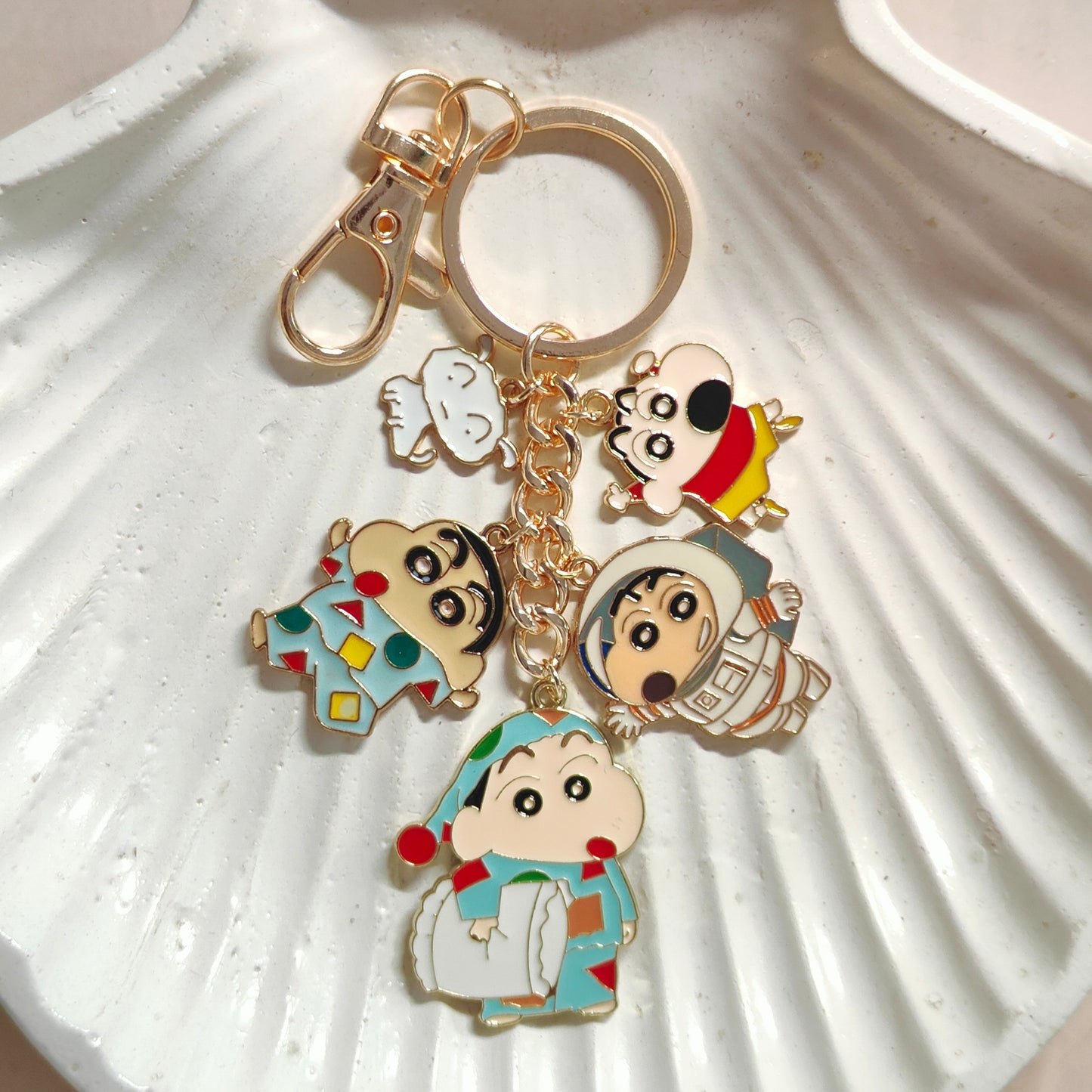Shinchan & Shiro Five Charms Combo Long Bag Charm Keychain