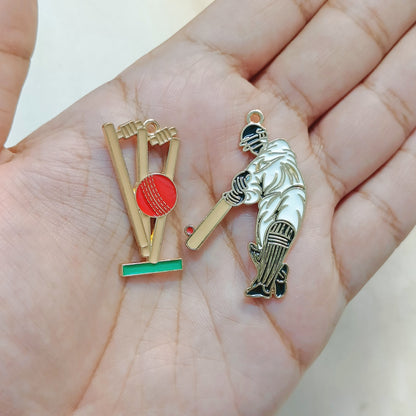 Cricket Batsman & Stumps Sports Theme Metal Charms