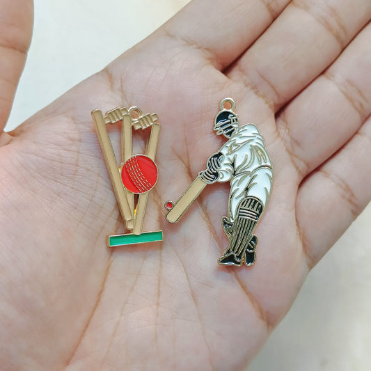 Cricket Batsman & Stumps Sports Theme Metal Charms