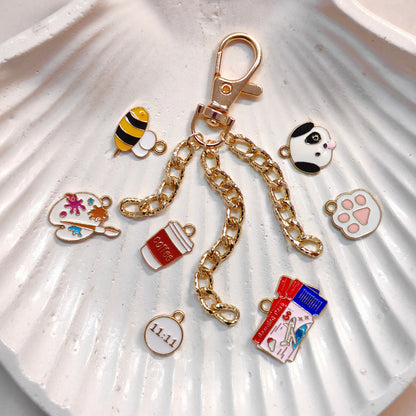Layered Textured Curb Chain Dog-Lock Bag Charms
