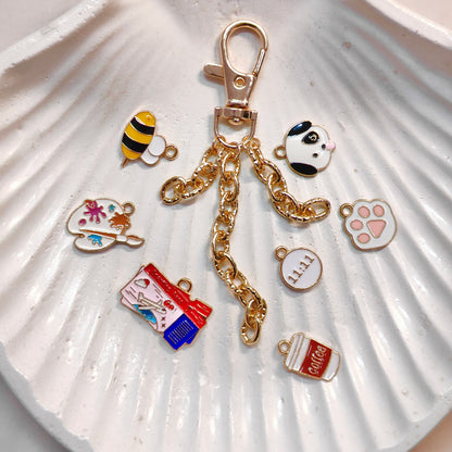 Layered Textured Oval Link Chain Dog-Lock Bag Charms