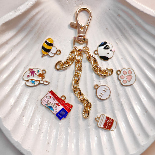 Layered Textured Oval Link Chain Dog-Lock Bag Charms
