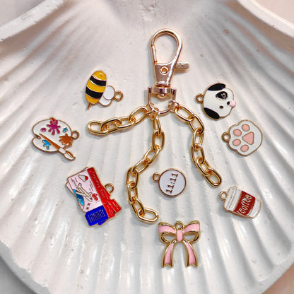 Layered Chunky Oval Link Chain Dog-Lock Bag Charms