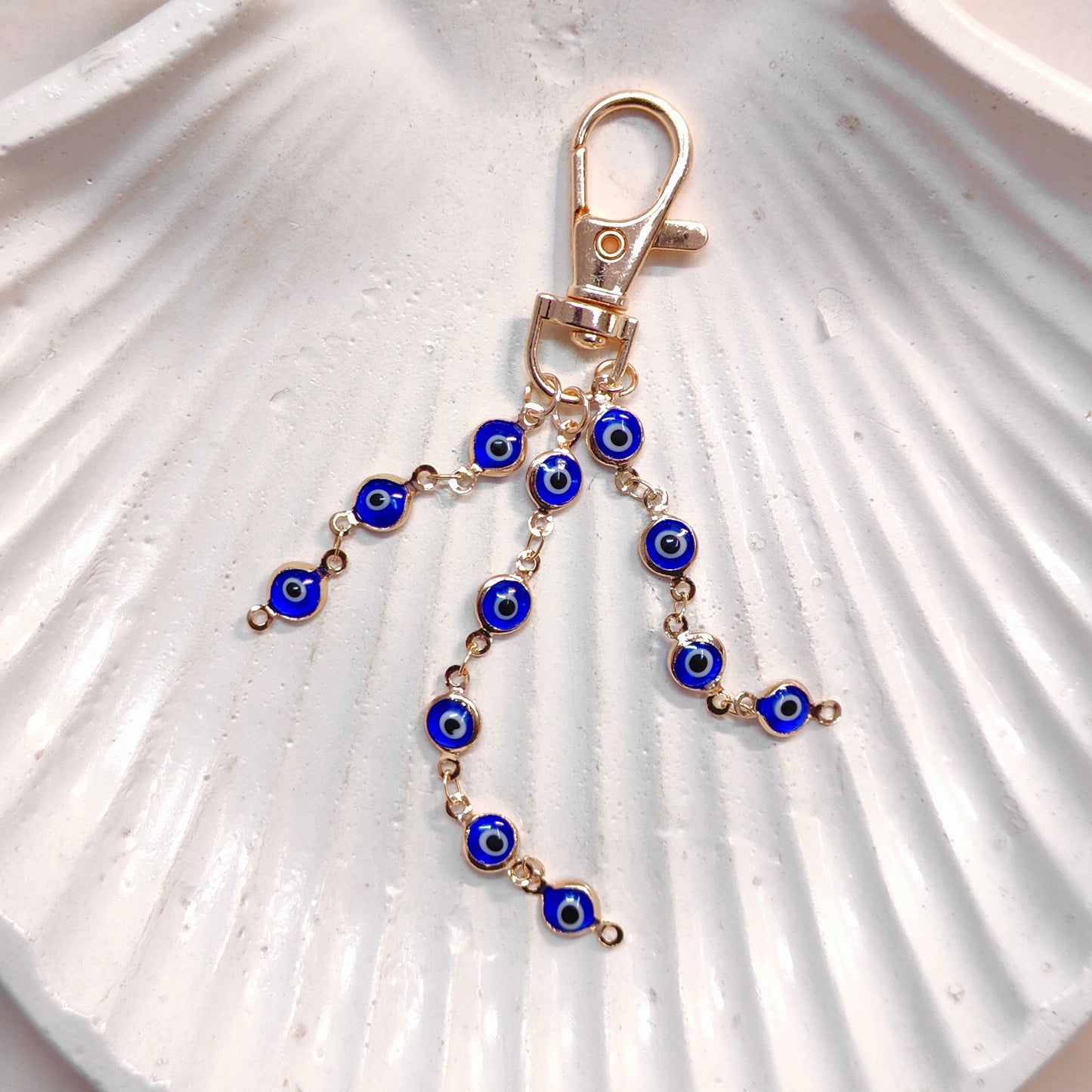 Blue Evil Eye Nazariya Three Layer Motif Chain Bag Charm