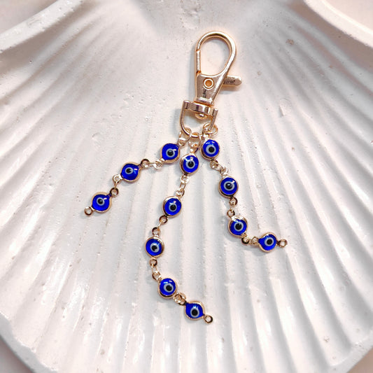 Blue Evil Eye Nazariya Three Layer Motif Chain Bag Charm
