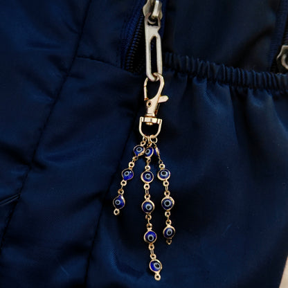 Blue Evil Eye Nazariya Three Layer Motif Chain Bag Charm