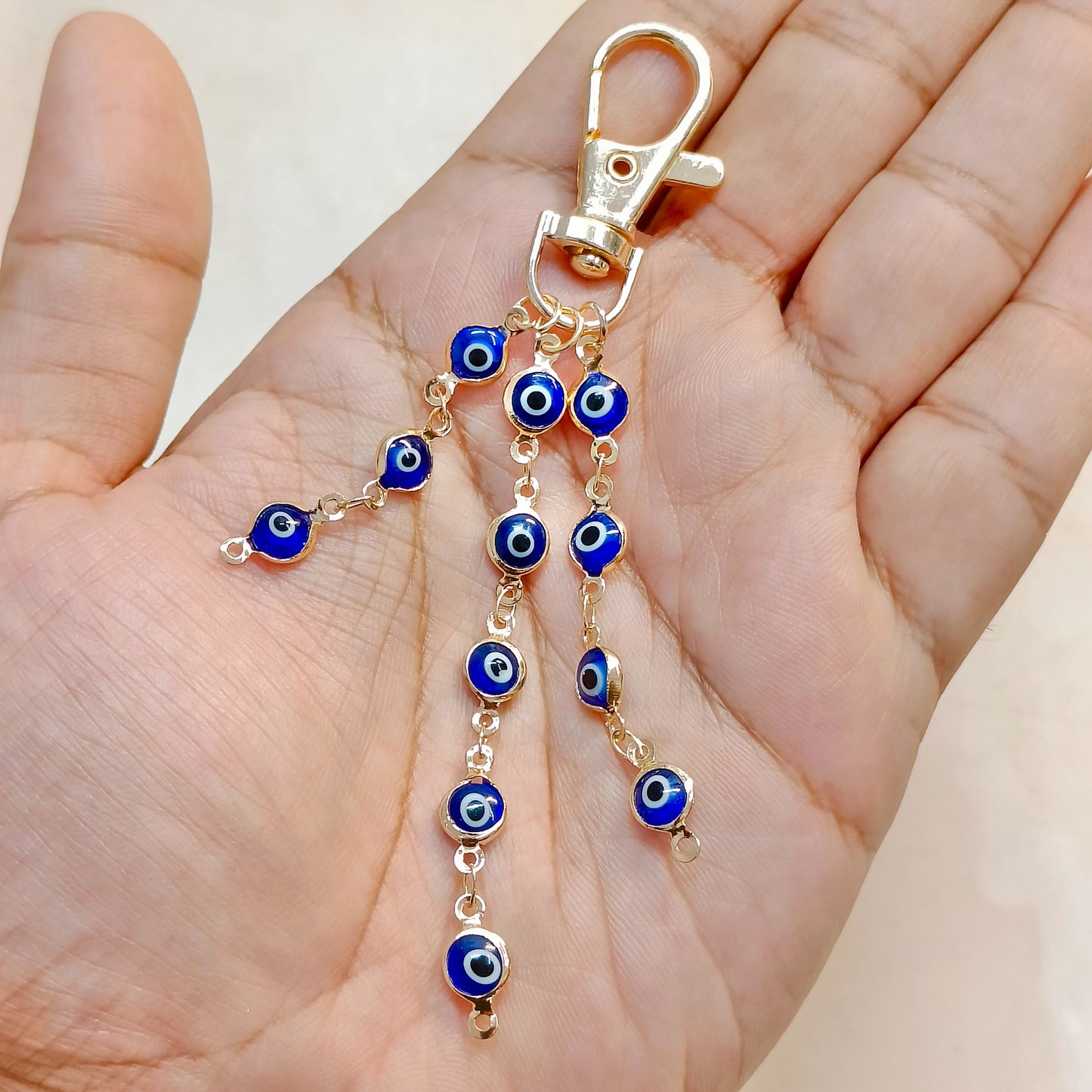 Blue Evil Eye Nazariya Three Layer Motif Chain Bag Charm