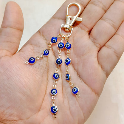 Blue Evil Eye Nazariya Three Layer Motif Chain Bag Charm