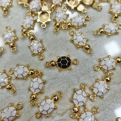 Cute Mini Black & White Pair Tortoise Connector Charms