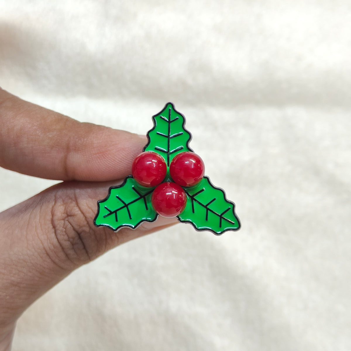 Holly Leaves & Berries Christmas Theme Enamel Pin