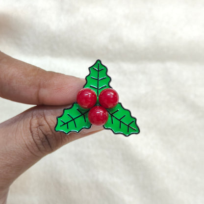 Holly Leaves & Berries Christmas Theme Enamel Pin
