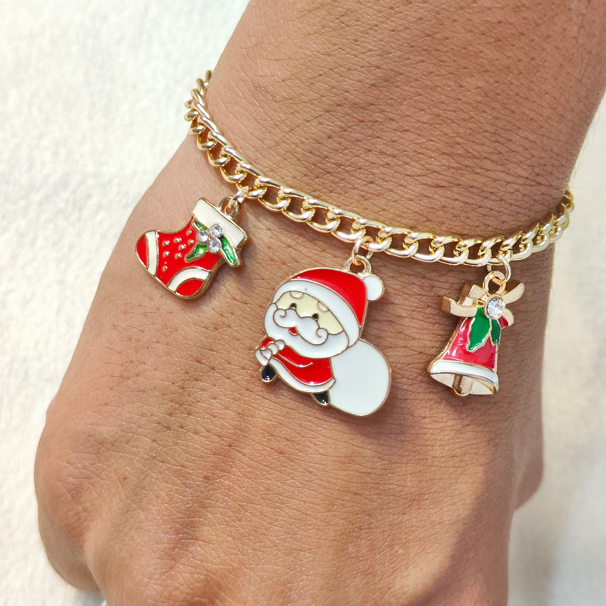 Three Charms Combo Christmas Golden Bracelet (Design CB1)