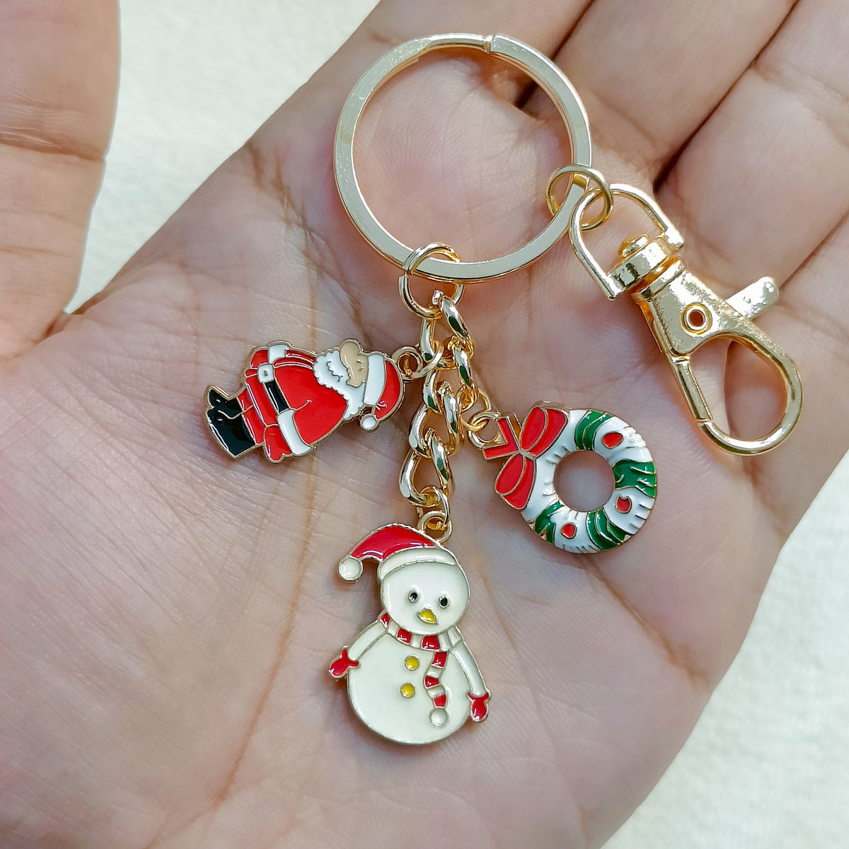Three Charms Combo Christmas Golden Bag Charm Keychain (Design CK1)