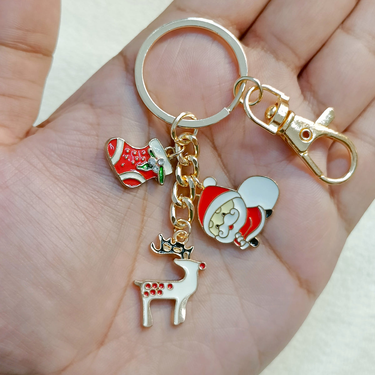 Three Charms Combo Christmas Golden Bag Charm Keychain (Design CK2)