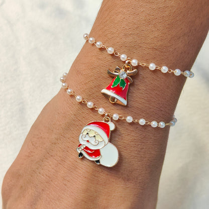Sneaky Santa & Jingle Bell Christmas Pearl Chain Bracelets
