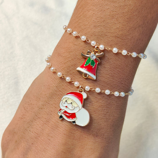 Sneaky Santa & Jingle Bell Christmas Pearl Chain Bracelets