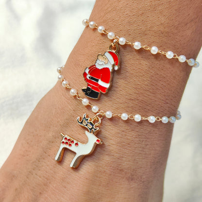 Santa & Spotted Reindeer Christmas Pearl Chain Bracelets