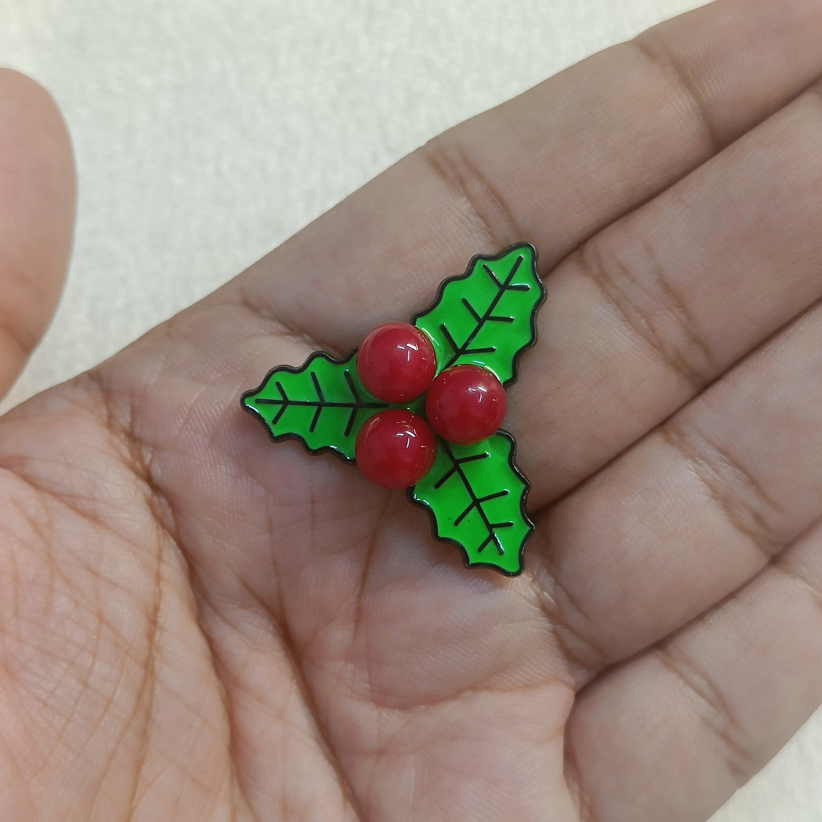 Holly Leaves & Berries Christmas Theme Enamel Pin